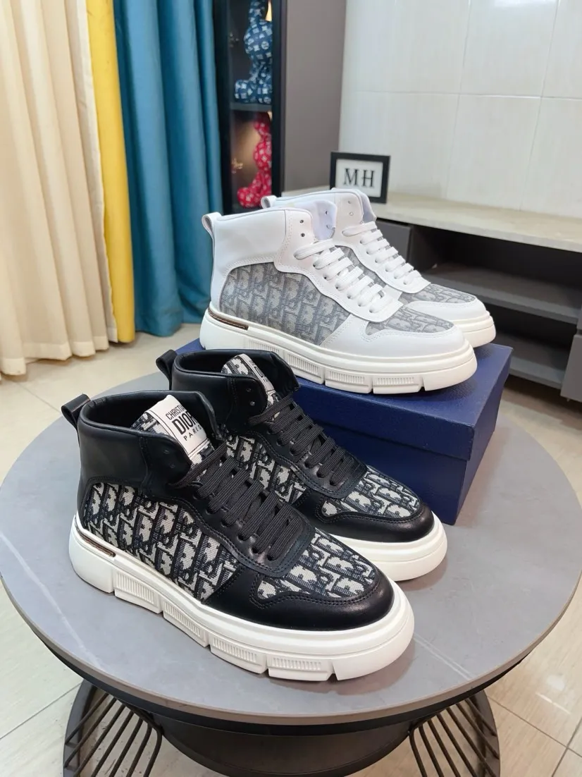 Men's shoes💰440🌹🌹[Dior] Men's casual high-top shoes! Material: Upper: Italian 🇮🇹 imported cowhide with printed mesh➕The lining and feet are made of imported genuine leather! Outsole material: Imported original rubber outsole! There is LOGO inlay on the side of the outsole, standard size 38-44